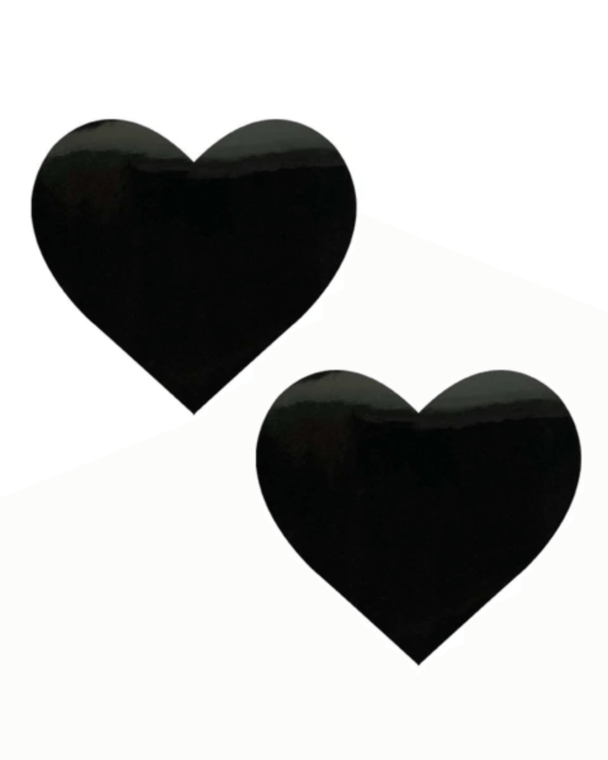 Black heart-shaped vinyl nipple pasties for rave outfits, perfect for festivals and parties.