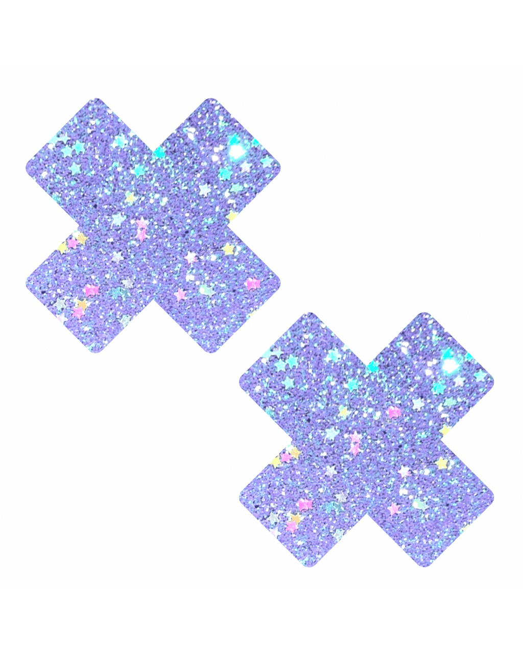 Purple glitter star pasties perfect for rave outfits, adding sparkle and fun to any festival look.