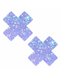 Purple glitter star pasties perfect for rave outfits, adding sparkle and fun to any festival look.