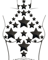 Black star-shaped nipple stickers for stylish rave outfits, evoking 90's vibes and playful fashion statements.