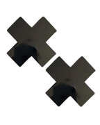 Wet Black Vinyl X Factor Pasties for rave outfits, including 2 stylish Nipztix to enhance your look at parties or festivals.