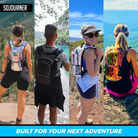 Hydration Pack Backpack (Medium) worn by four individuals during outdoor adventures in diverse settings.