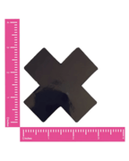 Wet Vinyl Black X Factor Pasties with measuring ruler, ideal for rave outfits and daring fashion statements.