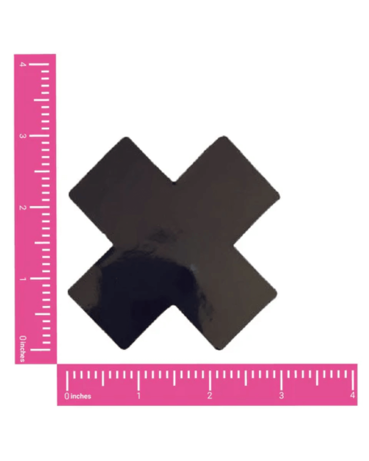 Wet Vinyl Black X Factor Pasties with measuring ruler, ideal for rave outfits and daring fashion statements.
