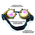 Steampunk Goggles and Kaleidoscope Glasses with rainbow crystal lenses in a chrome plastic frame, perfect for rave outfits.