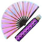 Festival Fans - Large folding fans with holographic design, ideal rave accessories for festivals, drag queen events, and parties.