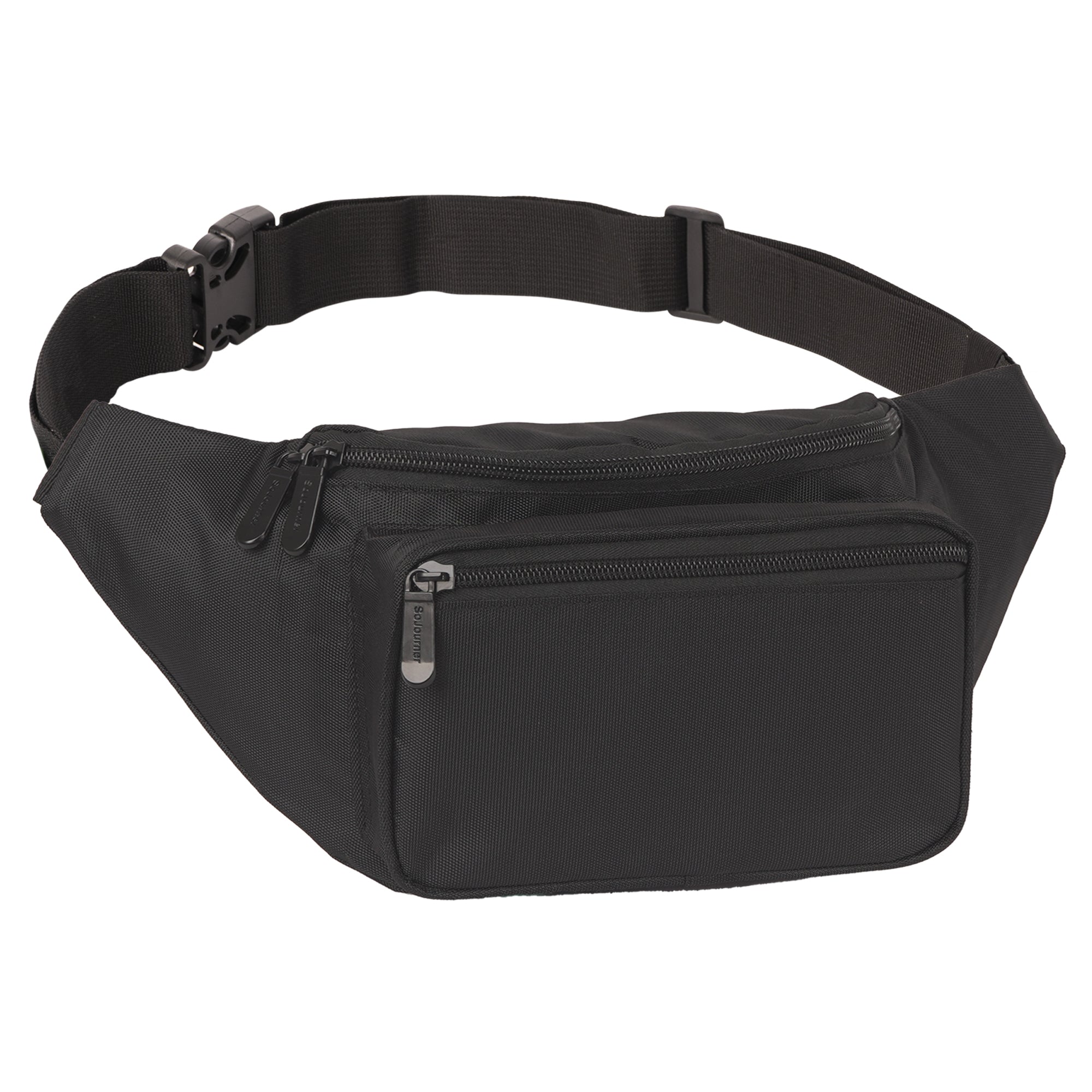 Fanny Pack (Solids) in black, spacious 3-pocket design, perfect for rave outfits and everyday use.
