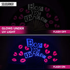 Festival Fans glowing under UV light, showcasing unique designs for rave outfits and festival celebrations.