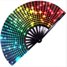 Vibrant festival fan with multicolored dots, perfect for rave outfits and drag shows - Festival Fans
