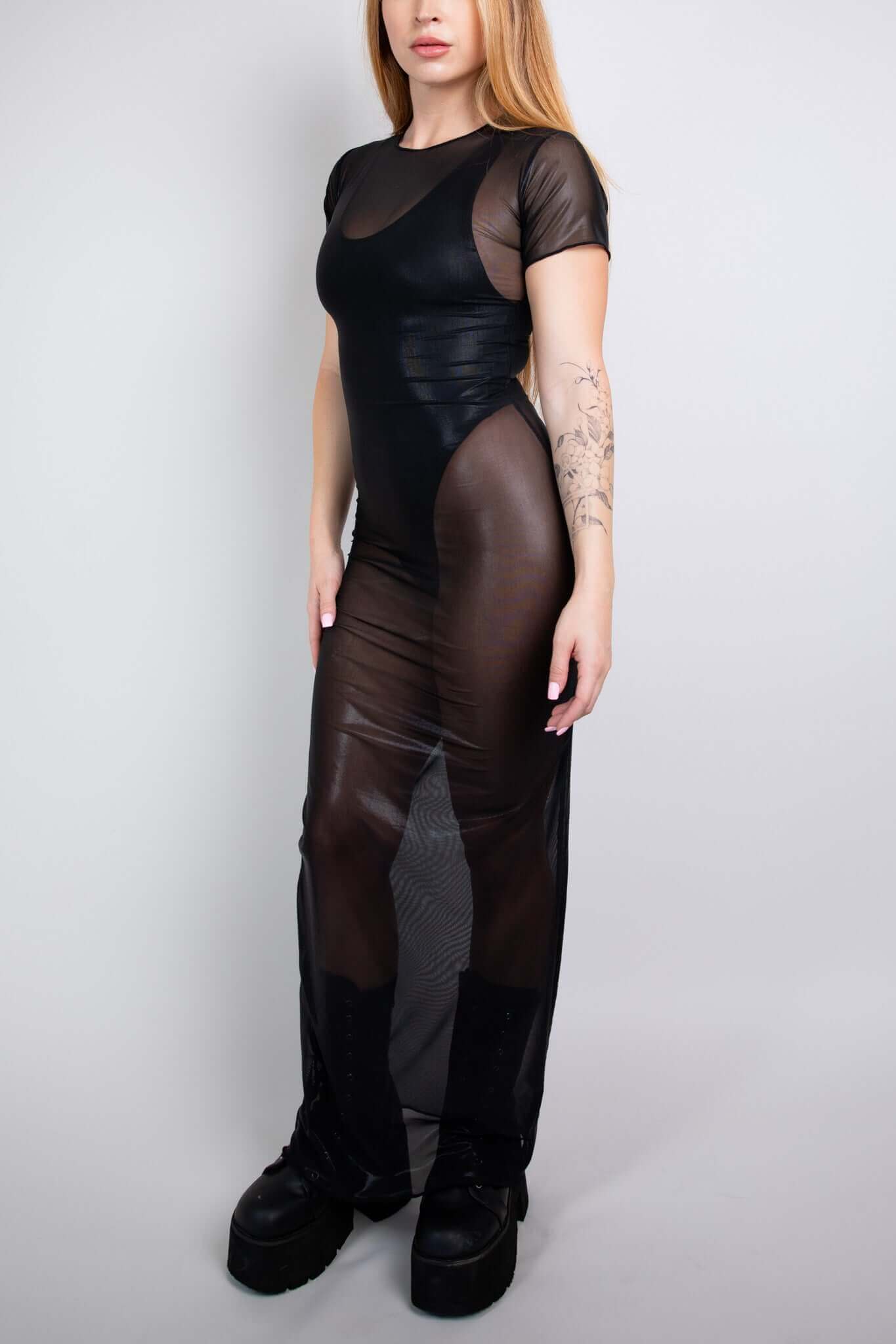 Noir Mesh Baby Tee Maxi Dress