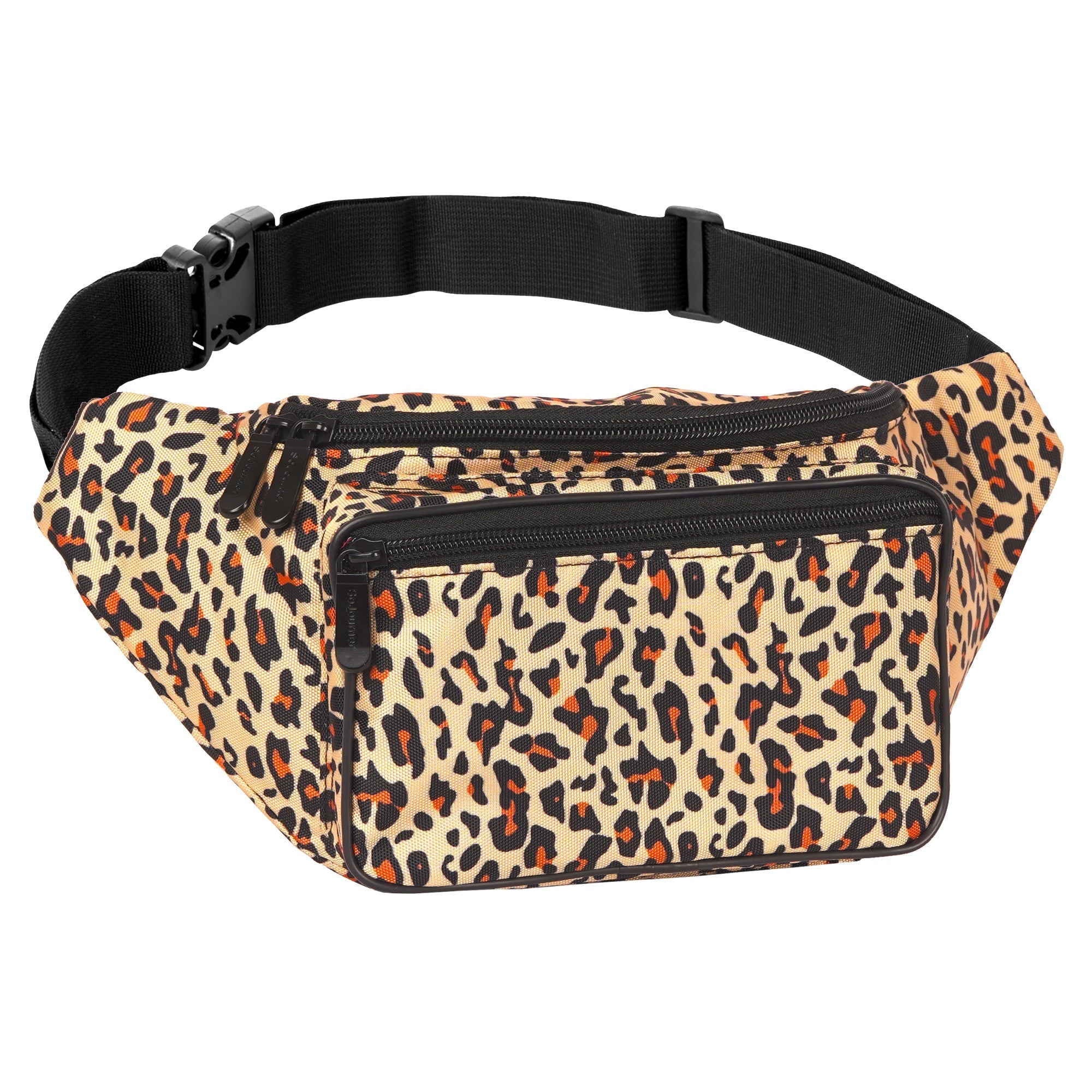Fanny Pack (Solids) in leopard print with multiple pockets for organized storage, perfect for rave outfits.