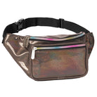 Rave Fanny Pack with holographic design and multiple zippered pockets for festivals and travel.