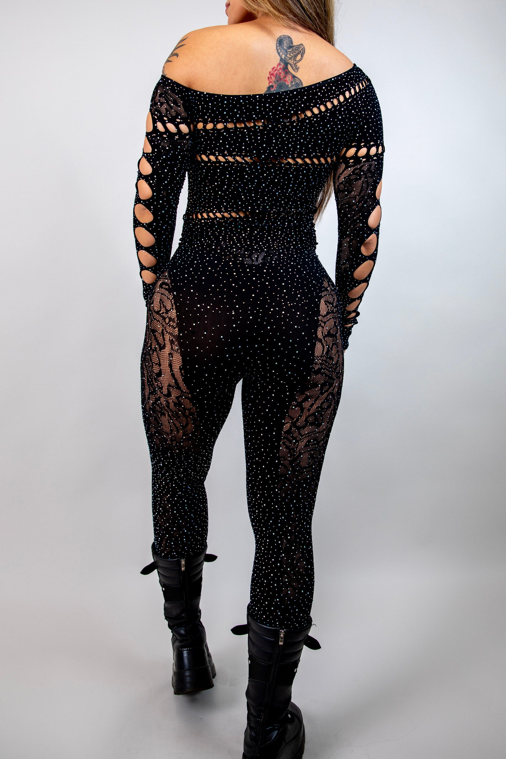 Camilla Rhinestone Off the Shoulder Jumpsuit - Black