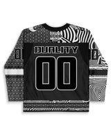 Back view of the Duality Hockey Jersey, showcasing the number "00" and sleek monochrome styling.