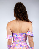 Back view of Duckies Bardot Top showcasing vibrant colors, perfect for rave outfits and evening wear.