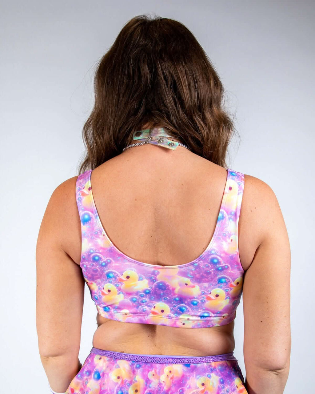 Back view of Duckies Classic Top in vibrant colors, perfect for rave outfits and festival fashion.