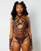 Dynasty Cross Faded Bodysuit - Caramel - rave bodysuit - styling view 6 - festival fashion