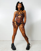 Dynasty Cross Faded Bodysuit - Caramel - rave bodysuit - styling view 8 - festival fashion