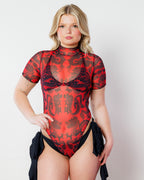 Dynasty Wavy Baby Bodysuit - Red - rave bodysuit - detail view - EDM clothing