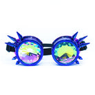 Steampunk Goggles and Kaleidoscope Glasses with colorful gradient lenses and spikes, perfect for rave outfits.