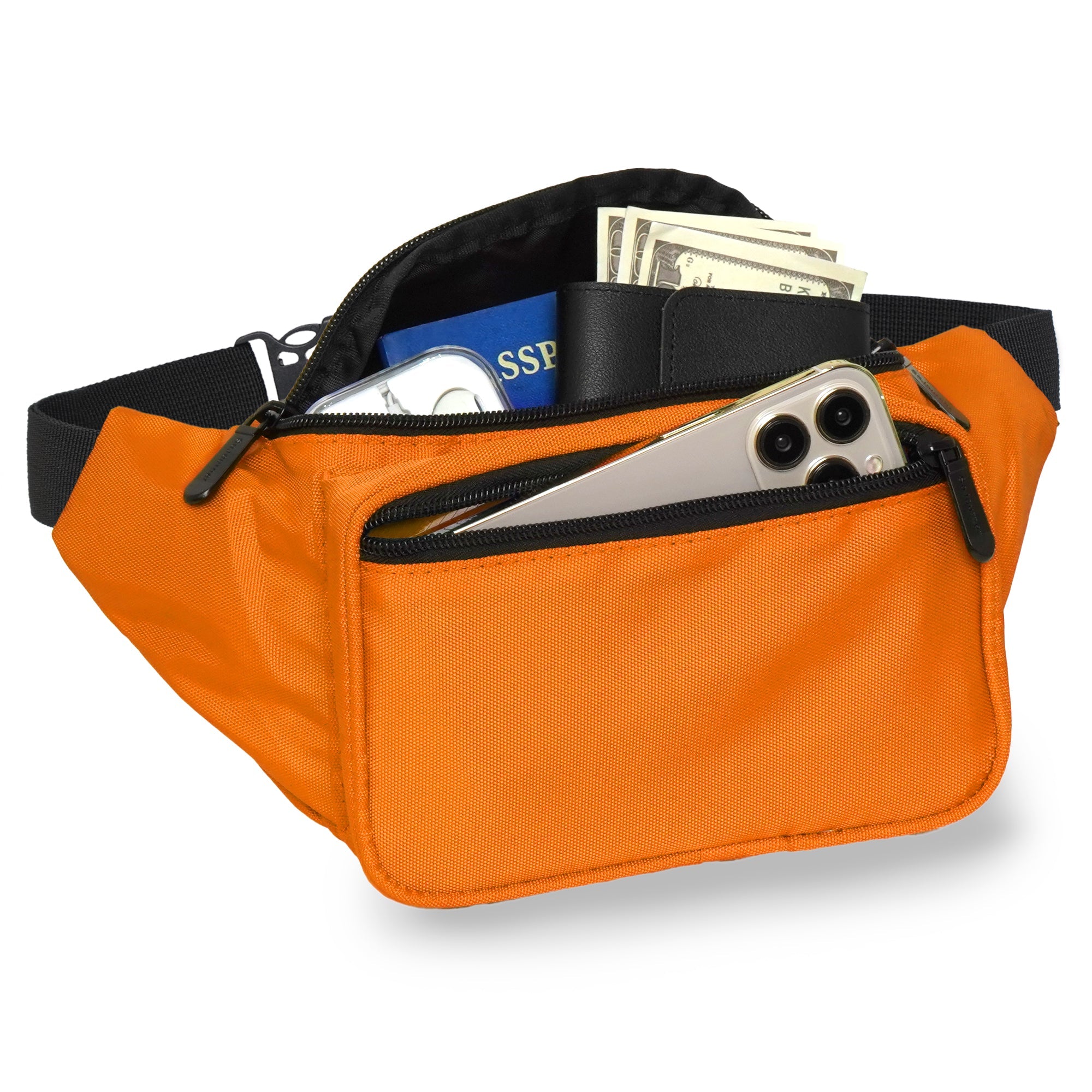 Fanny Pack (Solids) in orange with organized pockets, perfect for rave outfits and everyday essentials.