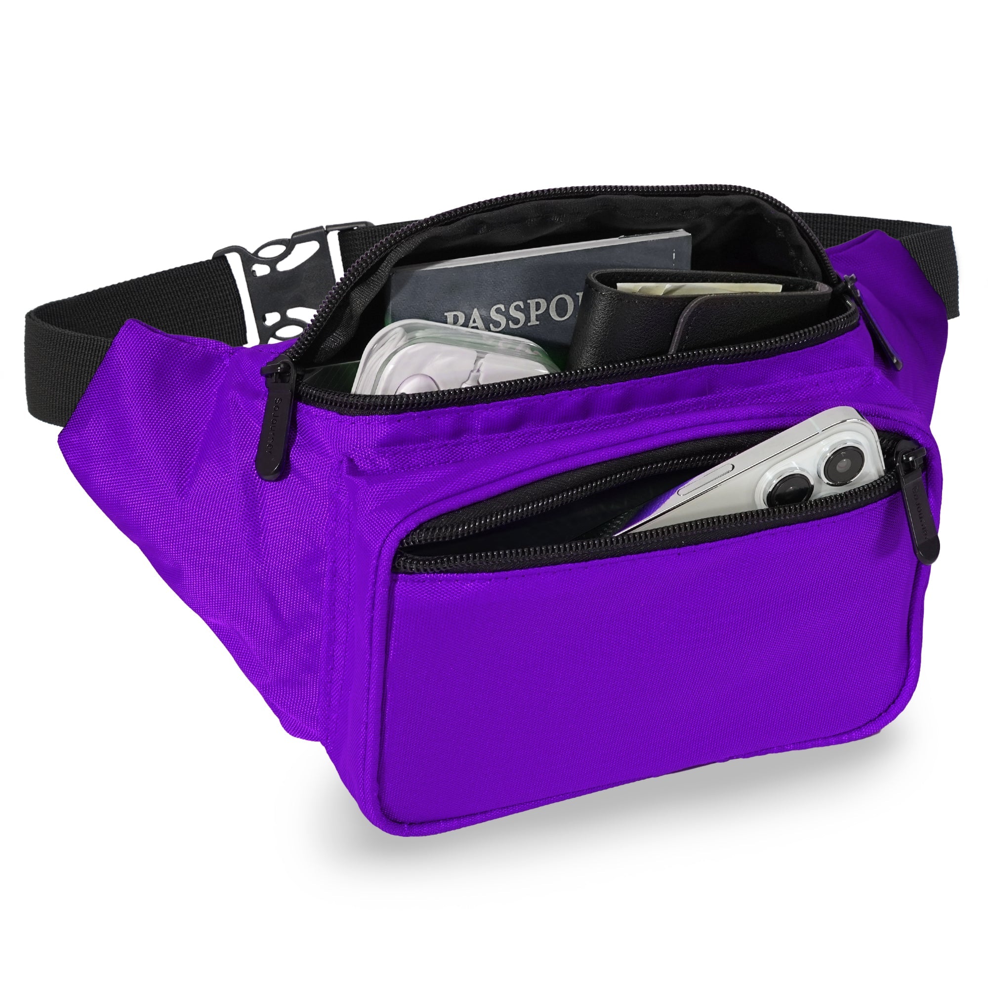 Fanny Pack (Solids) in purple color with organized pockets for easy access, perfect for rave outfits.