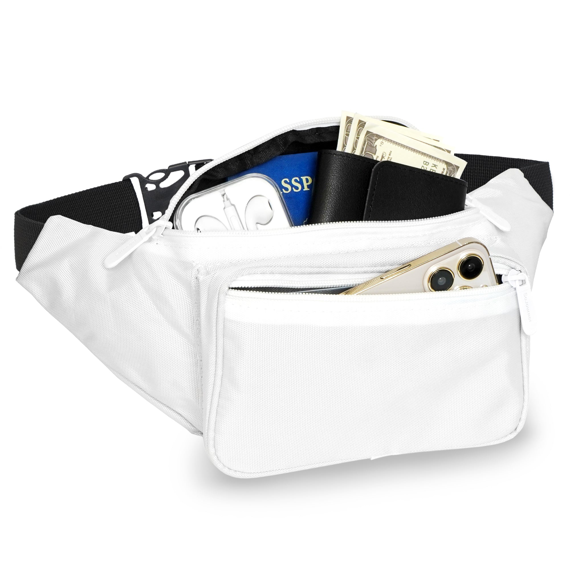 Fanny Pack (Solids) displaying spacious design with organized pockets, ideal for rave outfits, holding cash, phone, and essentials.