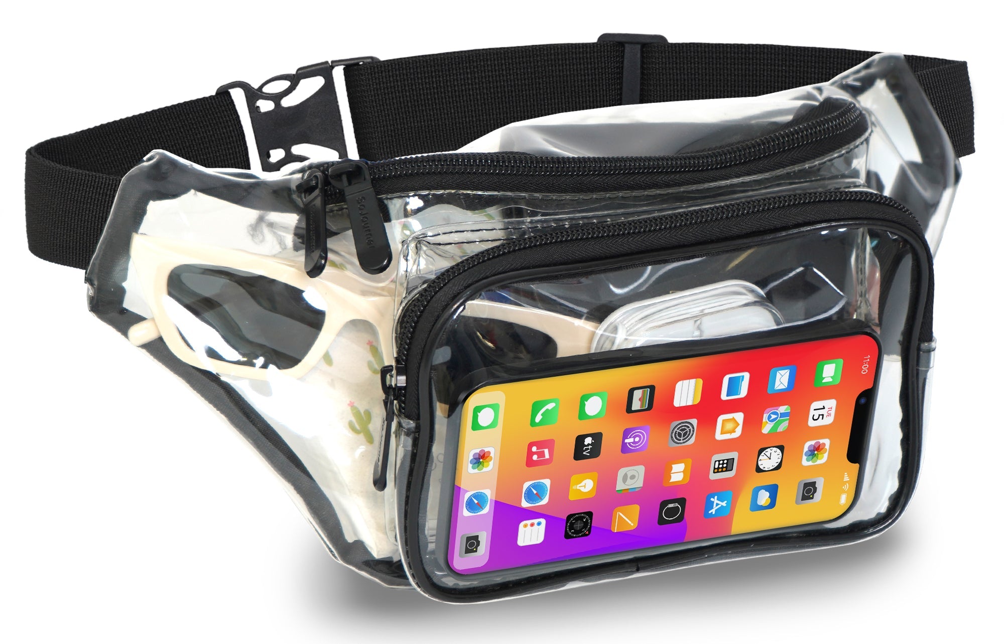 Rave Fanny Pack with a transparent design, ideal for festivals, parties, and outdoor activities.