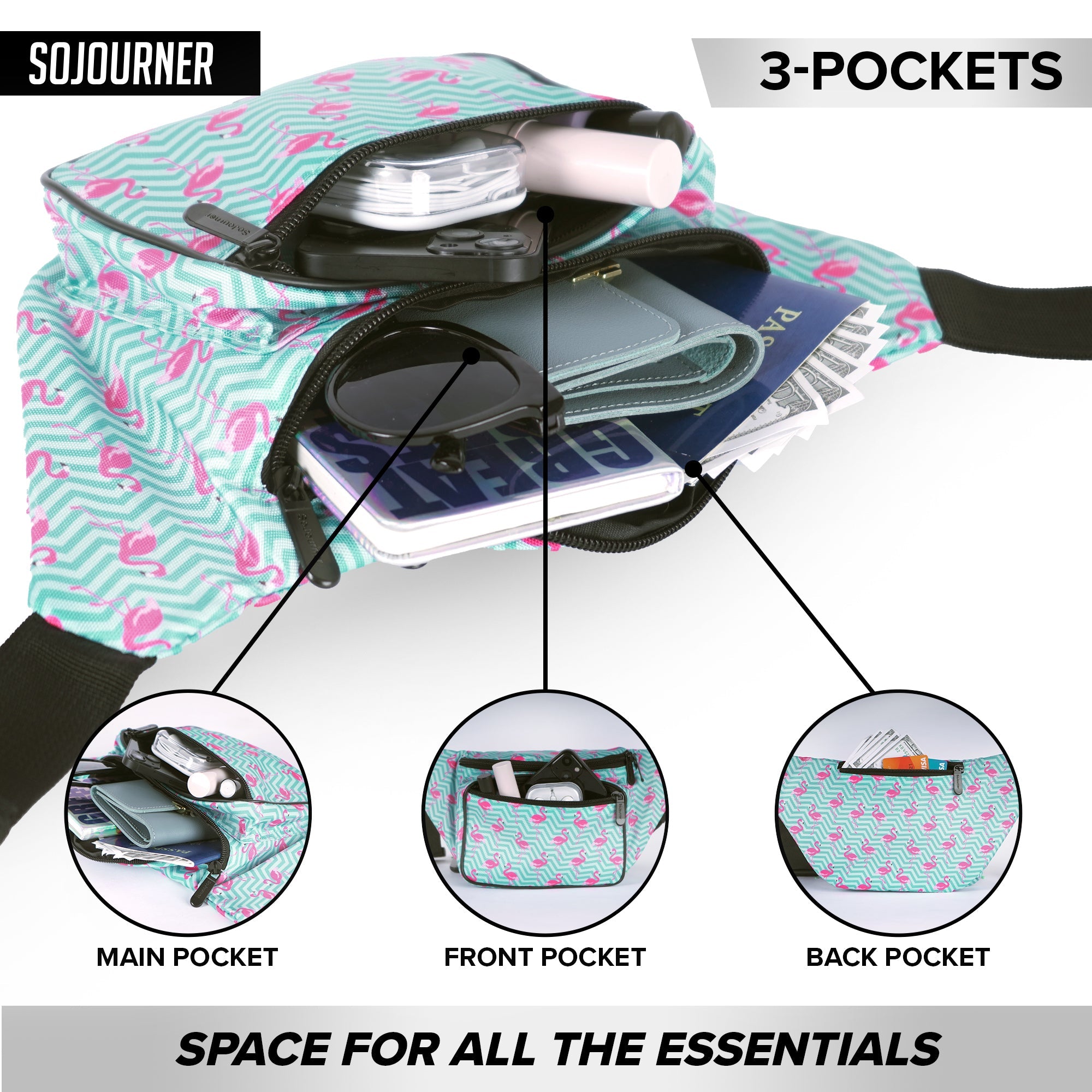 Fanny Pack (Solids) showcasing 3-pocket design for organized storage, ideal for rave outfits and essentials.