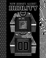 Stylized product display of the Duality Hockey Jersey, highlighting the front and back details in a promotional layout.