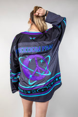 Freedom Fam limited edition hockey jersey featuring vibrant purples and blues, perfect for rave outfits.