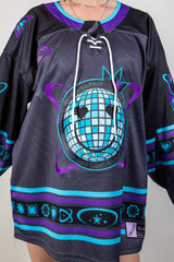 Freedom Fam Limited Edition hockey jersey featuring vibrant purples and blues, perfect for rave outfits.