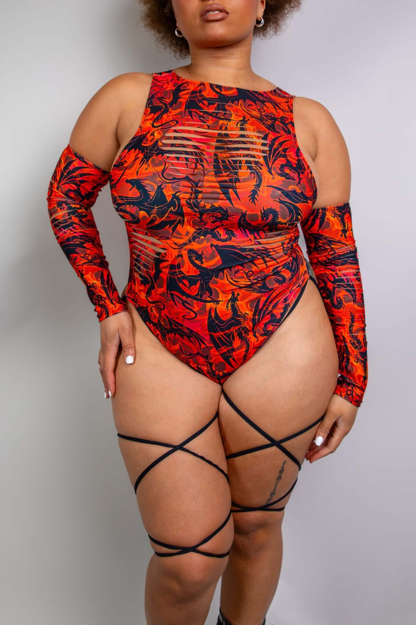 Forbidden Slit Sideboob Bodysuit with Leg Straps Freedom Rave Wear Size: X-Small