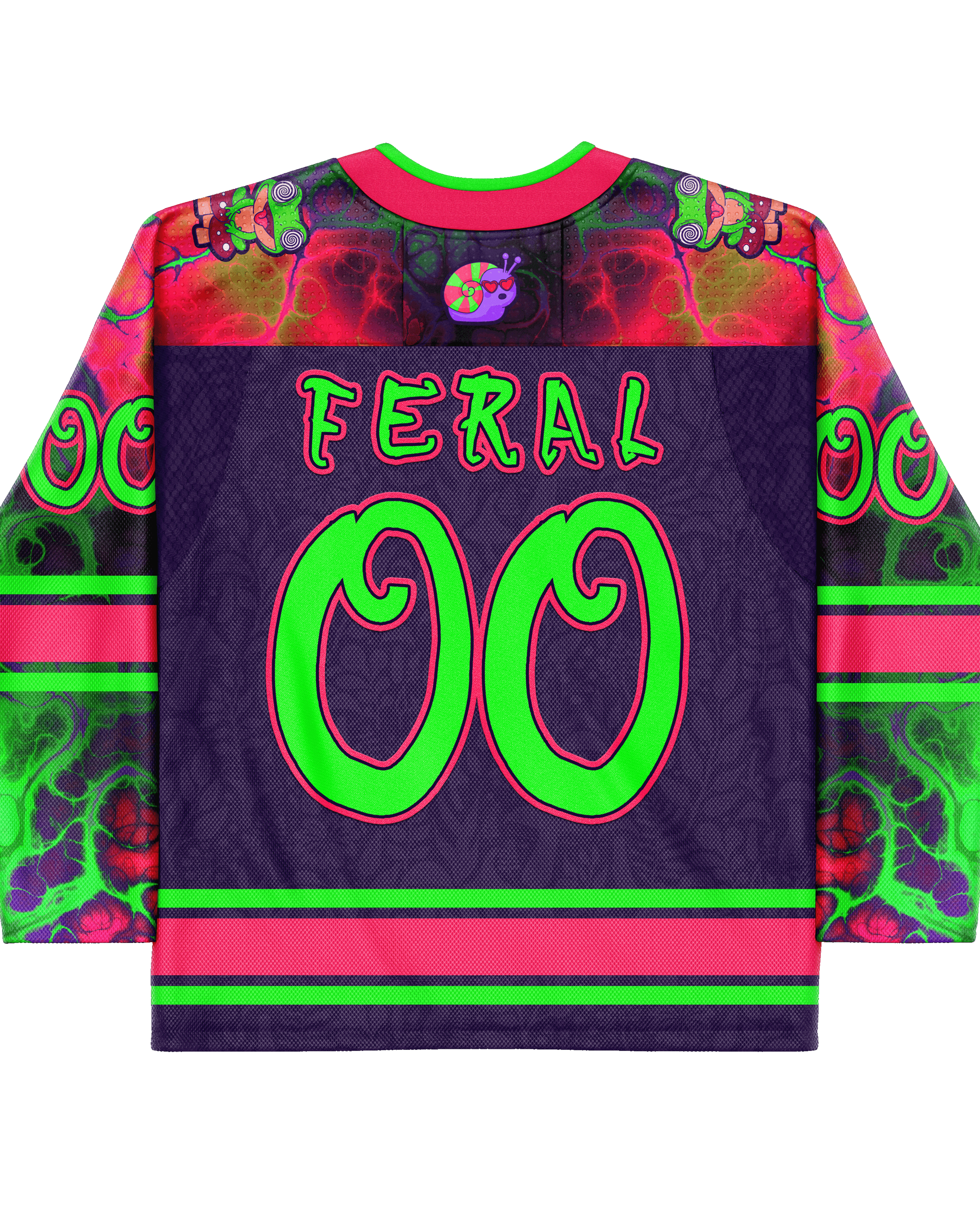 Back view of the Goblin Mode Hockey Jersey showcasing the name “Goblin” and number “00” in vibrant green.