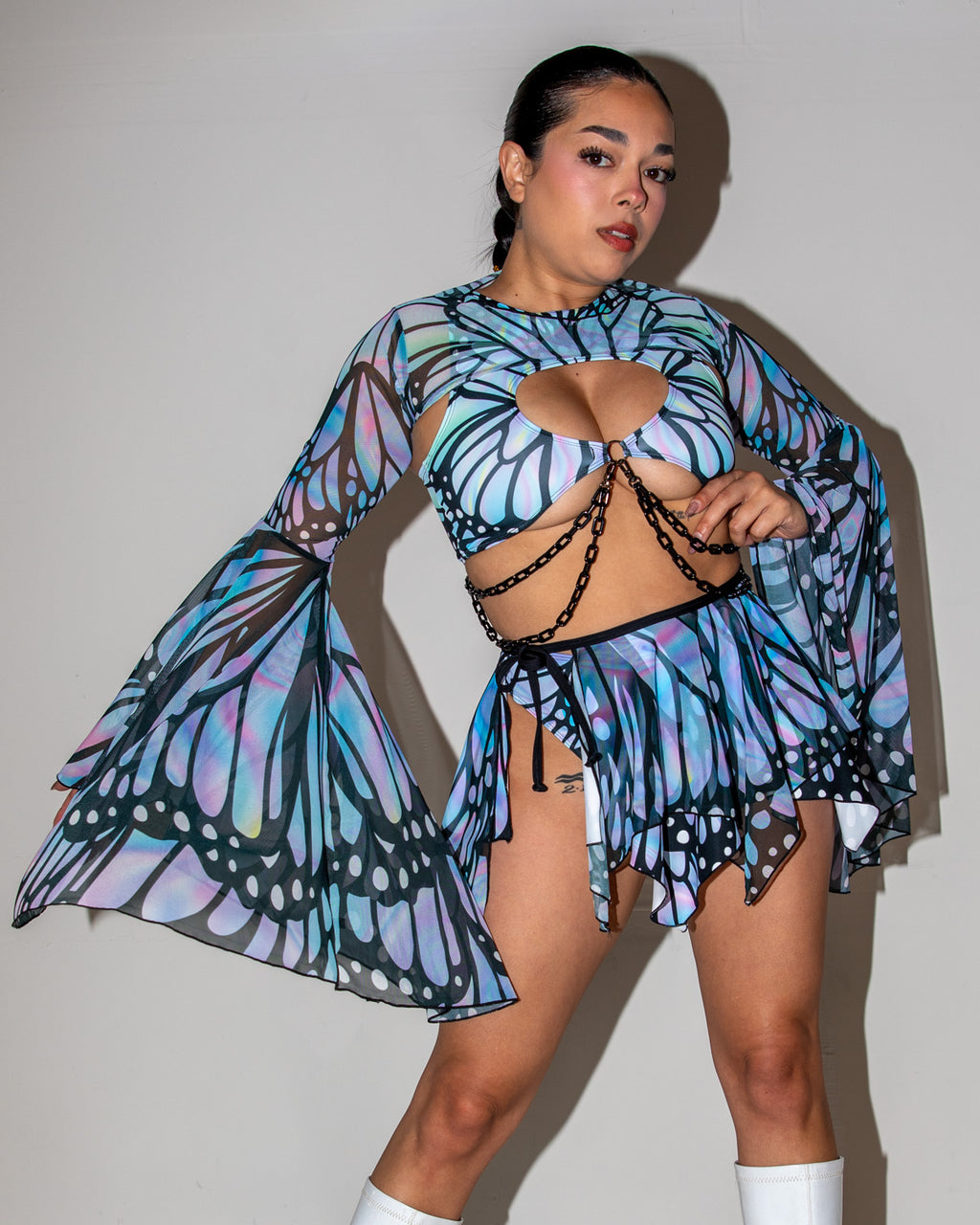 Gossamer Mesh Bell Sleeves - rave arm sleeves - detail view - EDM clothing