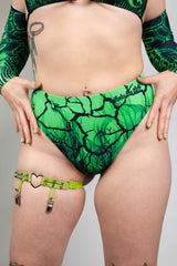 Toxic High Waisted Brazilian Bottoms - Green Freedom Rave Wear Size: X-Small