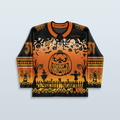 Spooky Szn Hockey Jersey - Limited Editon featuring a pumpkin design and Halloween-themed graphics for rave outfits.