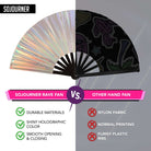 Comparison of SoJourner Festival Fans with other hand fans showcasing durability and design features.