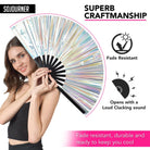Festival Fans – Large folding fan with holographic design, perfect for raves and drag performances.