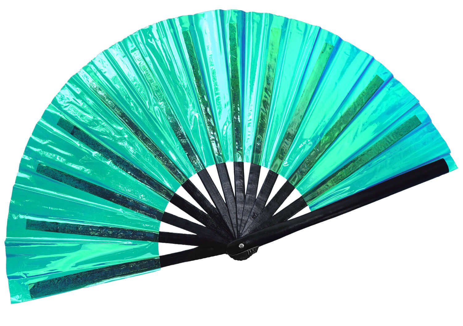 Festival Fans - Large folding fan with holographic design, perfect for rave outfits and drag queen performances.