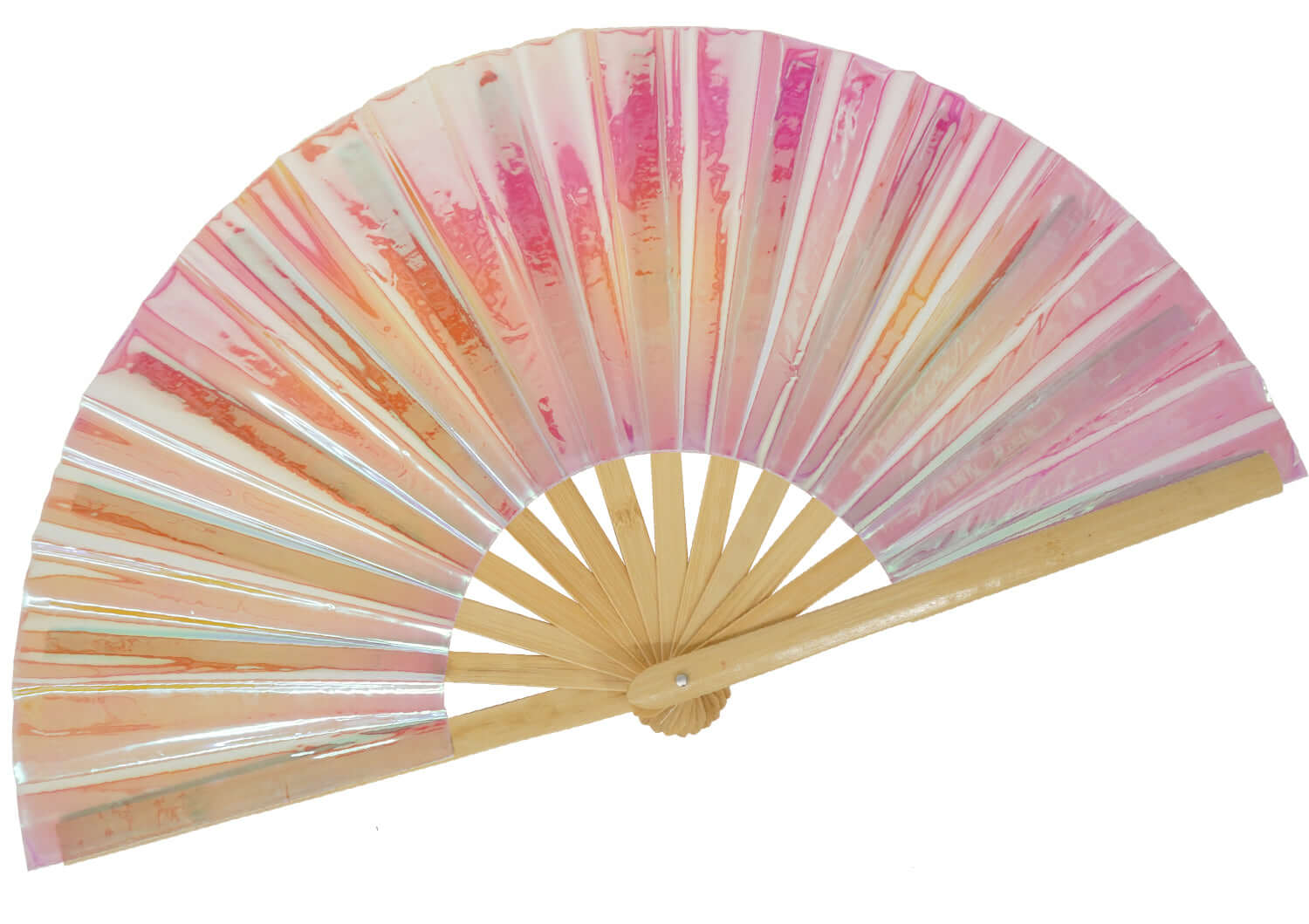 Festival Fans - Large folding fan with pink and orange holographic design, perfect for rave outfits and festivals.