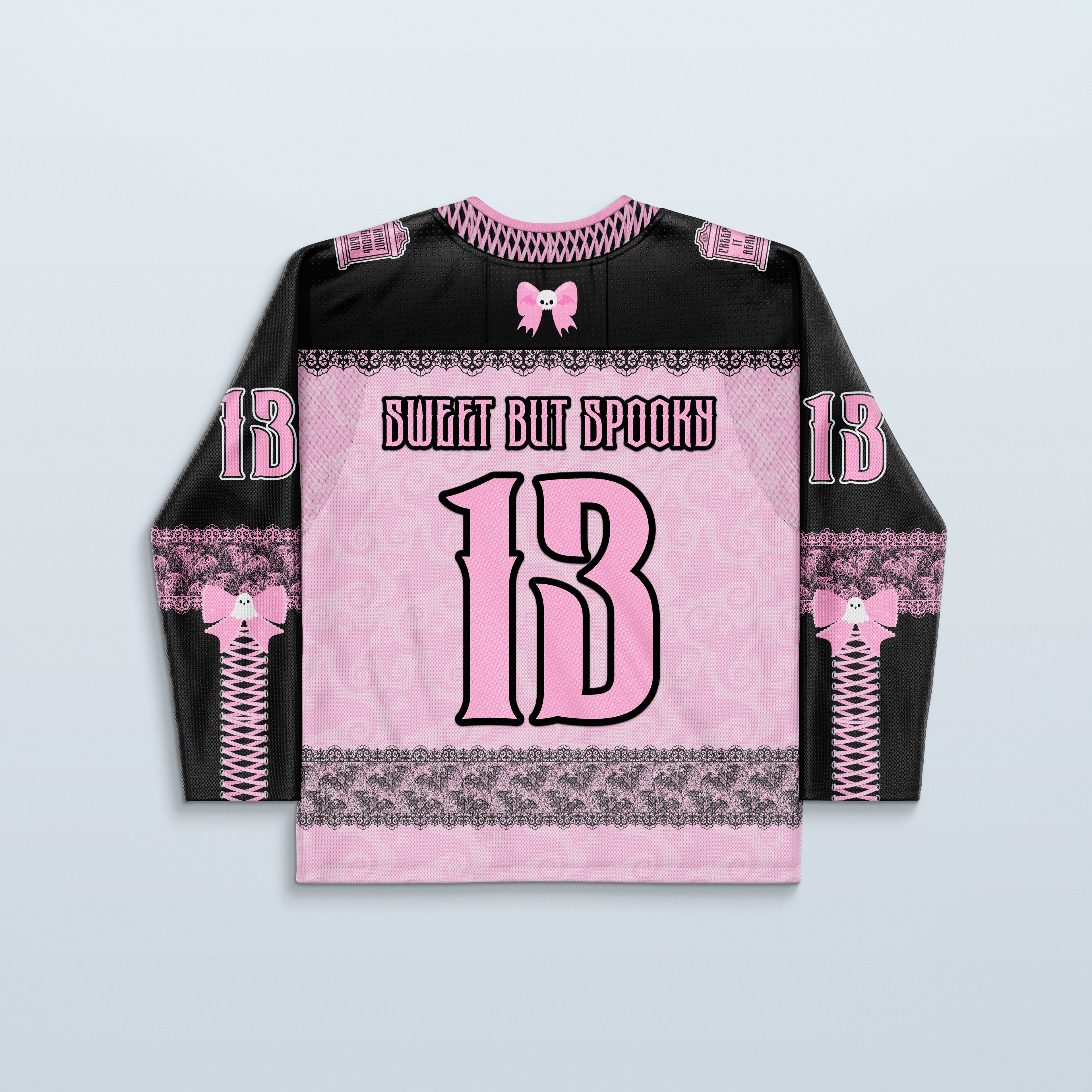 Boo Hockey Jersey - Limited Editon with lace details and spooky graphics, perfect for rave outfits.