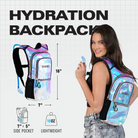 Hydration Pack Backpack (Medium) with adjustable straps and iridescent design, perfect for rave outfits and hydration on the go.