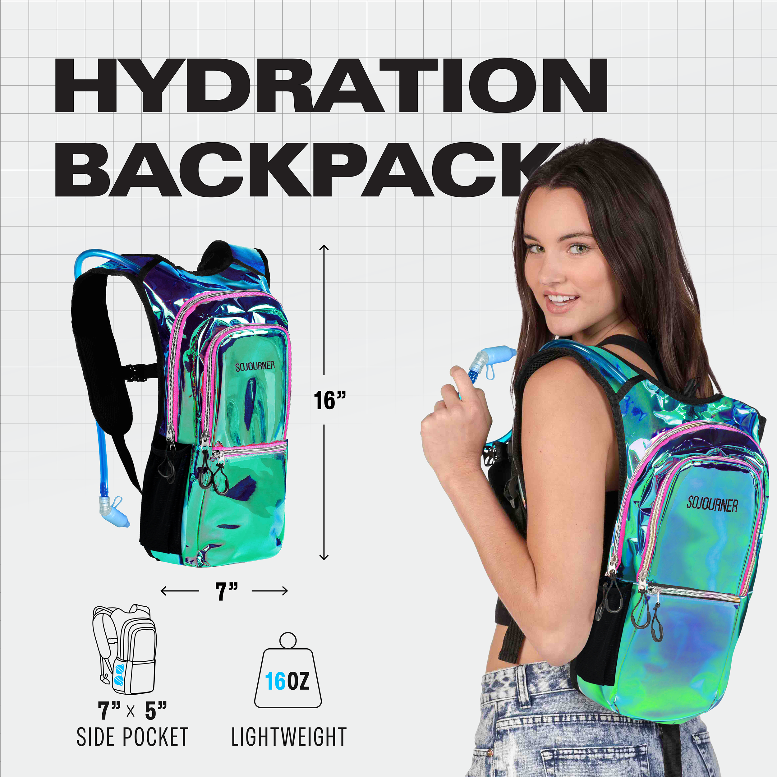 Hydration Pack Backpack (Medium) featuring a stylish design, lightweight, and adjustable for comfort with a side pocket.