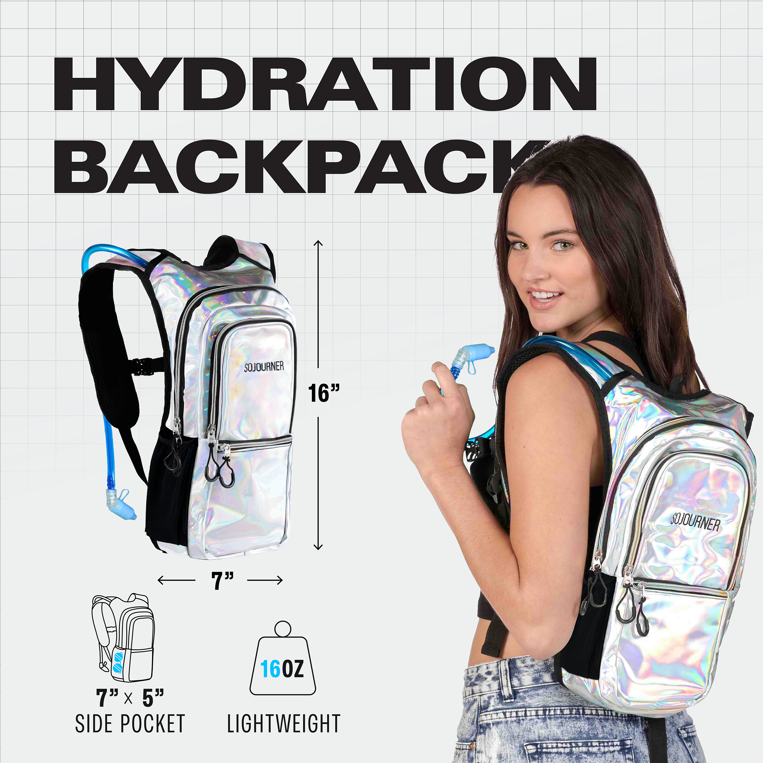 Hydration Pack Backpack (Medium) with lightweight design and side pockets for convenient carrying.