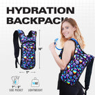 Hydration Pack Backpack (Small) featuring a vibrant design, adjustable straps, and lightweight construction for comfortable wear.