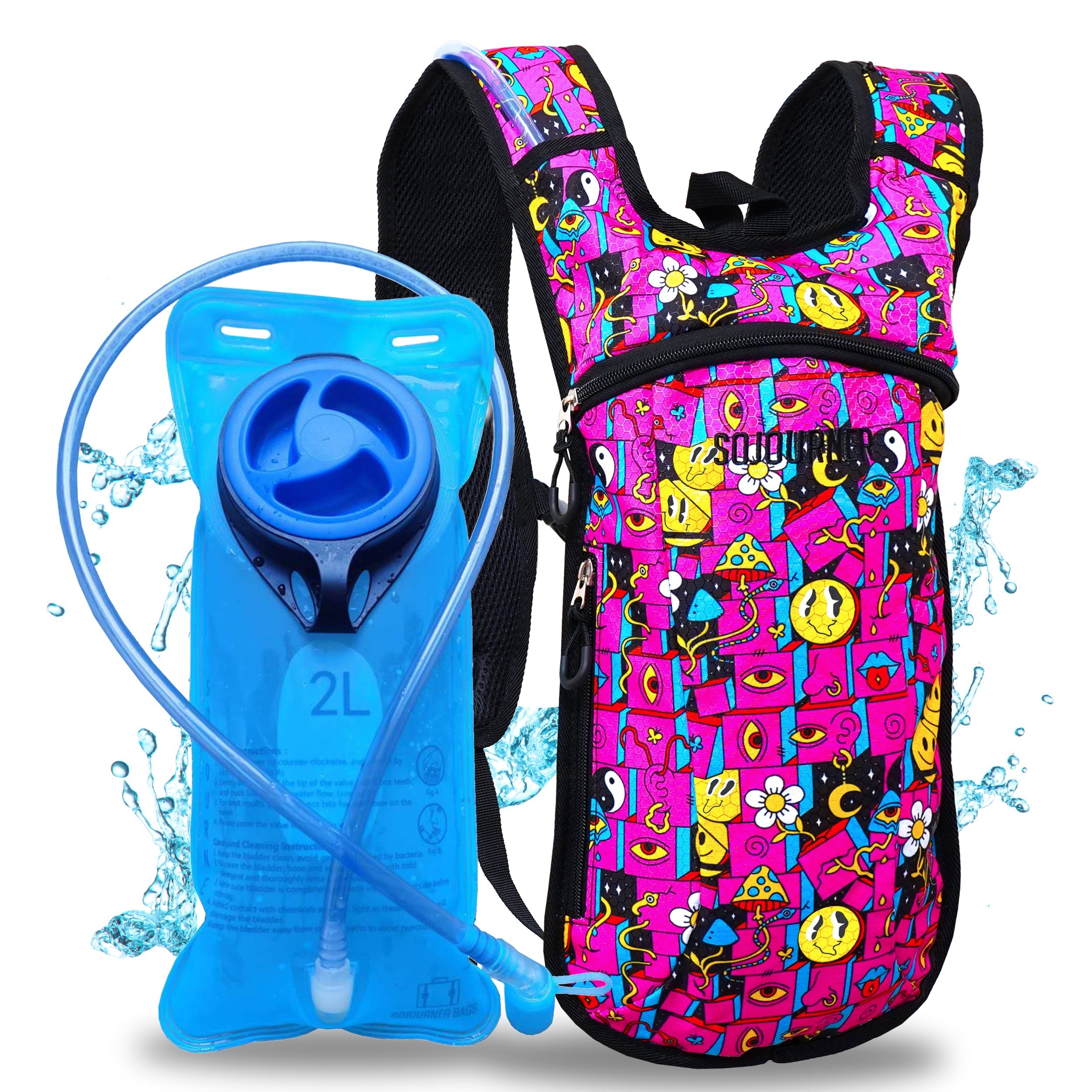 Hydration Pack Backpack (Small) with 2L bladder in bright colors, perfect for Rave Outfits and hydration on the go.