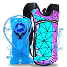 Hydration Pack Backpack (Small) featuring a 2L bladder and colorful geometric design for rave outfits.