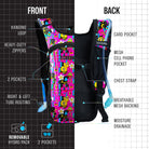 Hydration Pack Backpack (Small) with colorful design, pockets, and removable hydro pack features for comfort and utility.