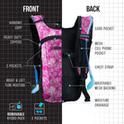 Hydration Pack Backpack (Small) featuring a vibrant design, two pockets, and adjustable straps for comfort.